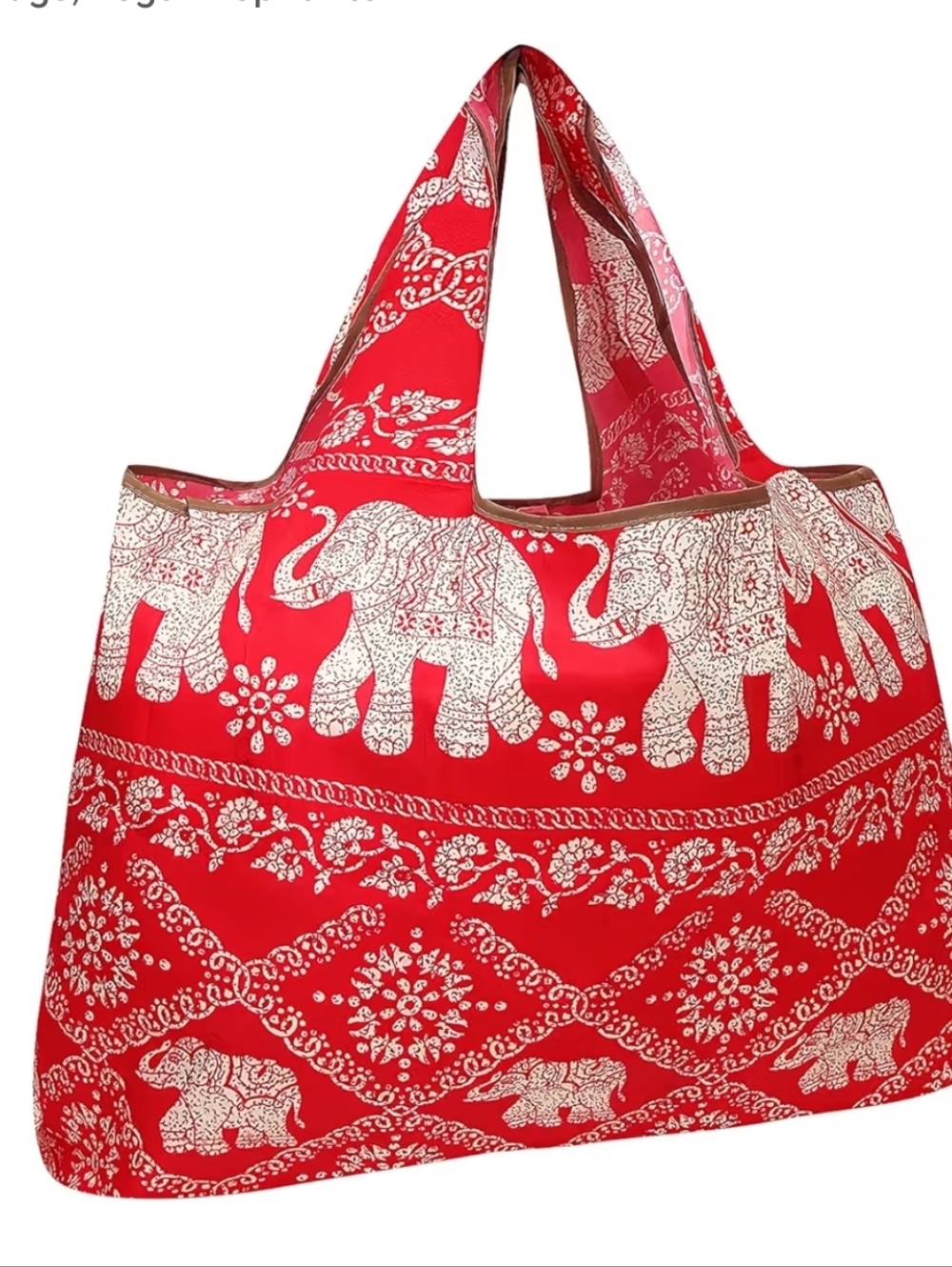 Red Elephant Print Foldable Tote Bag